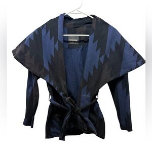 Monrow Navy and Black Aztec Print Cardigan with Sash